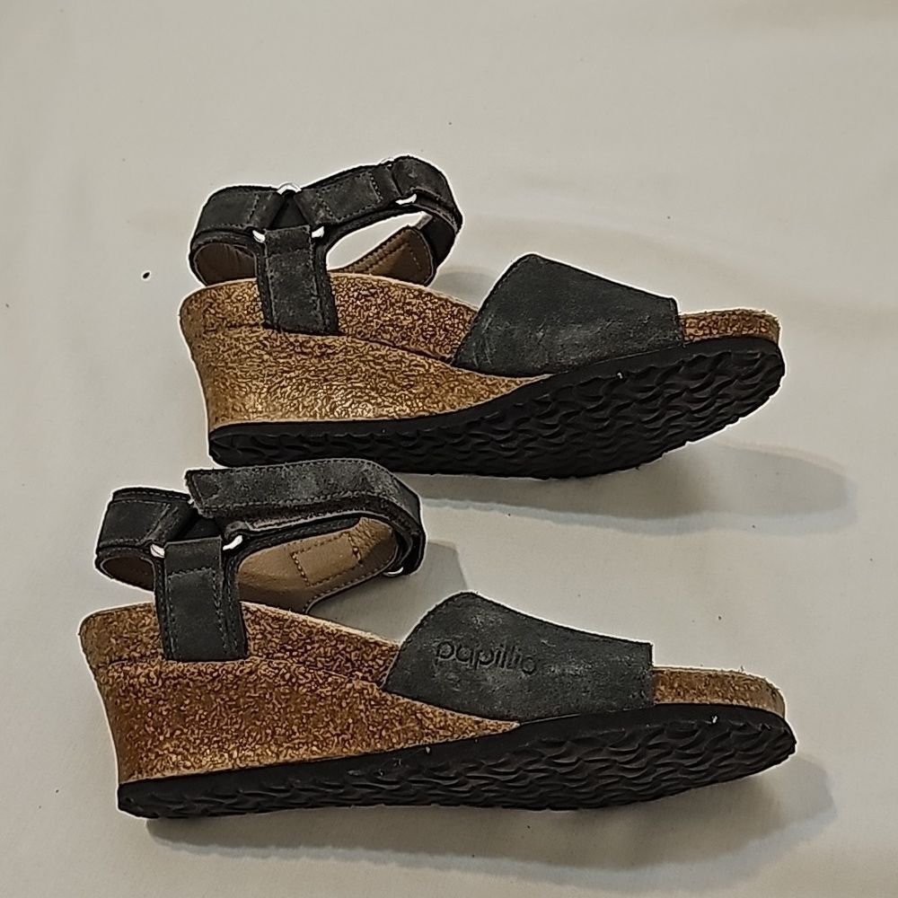 Birkenstock Papillio Eve Cork Wedge Heel Sandal Grey Suede Leather Sz 7 - Picture 3 of 8